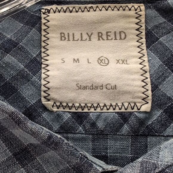 Billy Reid Button-Up Linen Blue Plaid Long Sleeve Standard Cut Shirt Sz XL - Picture 3 of 4